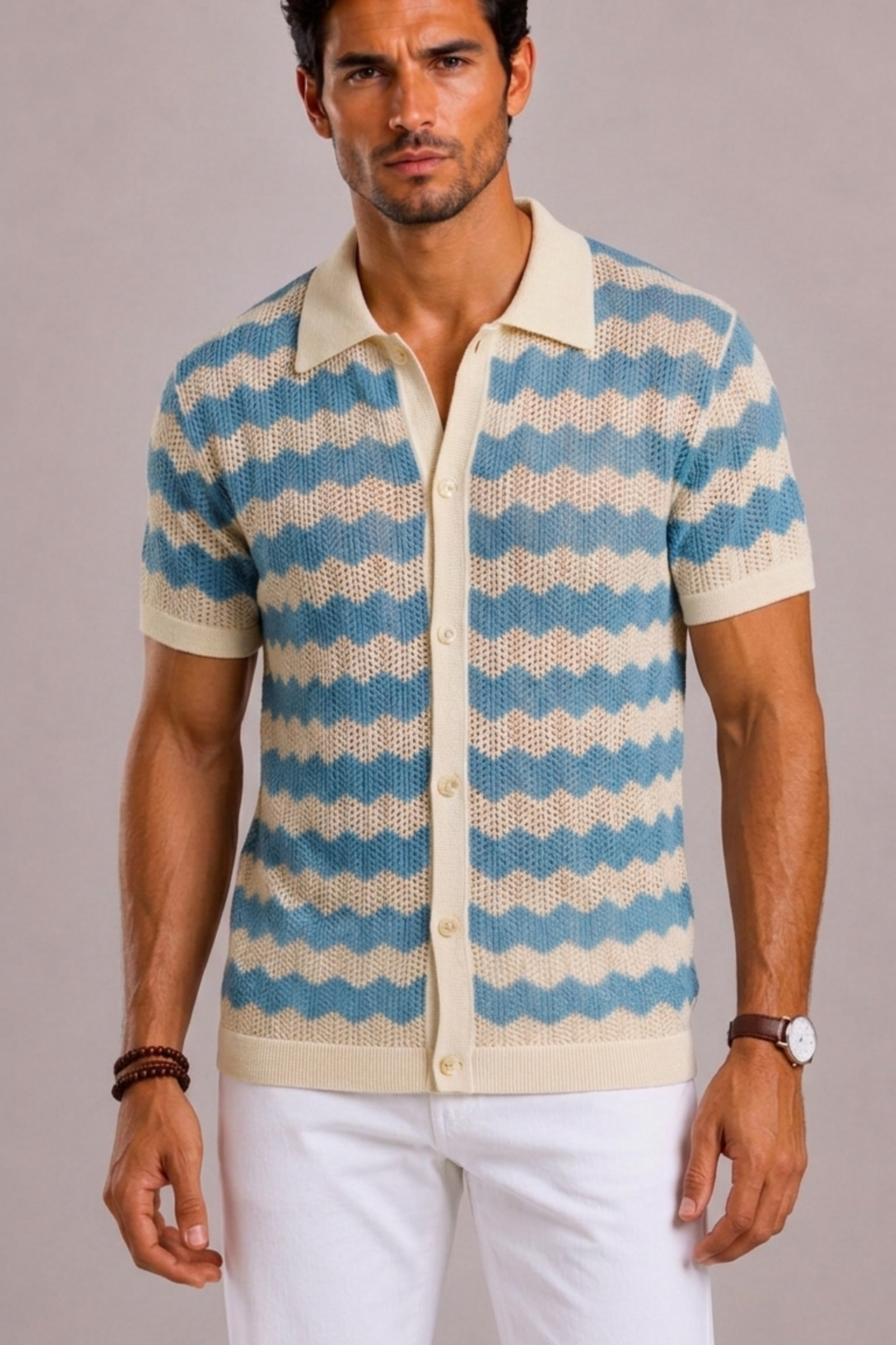 Polo da uomo in maglia con strisce verticali | Lunelle