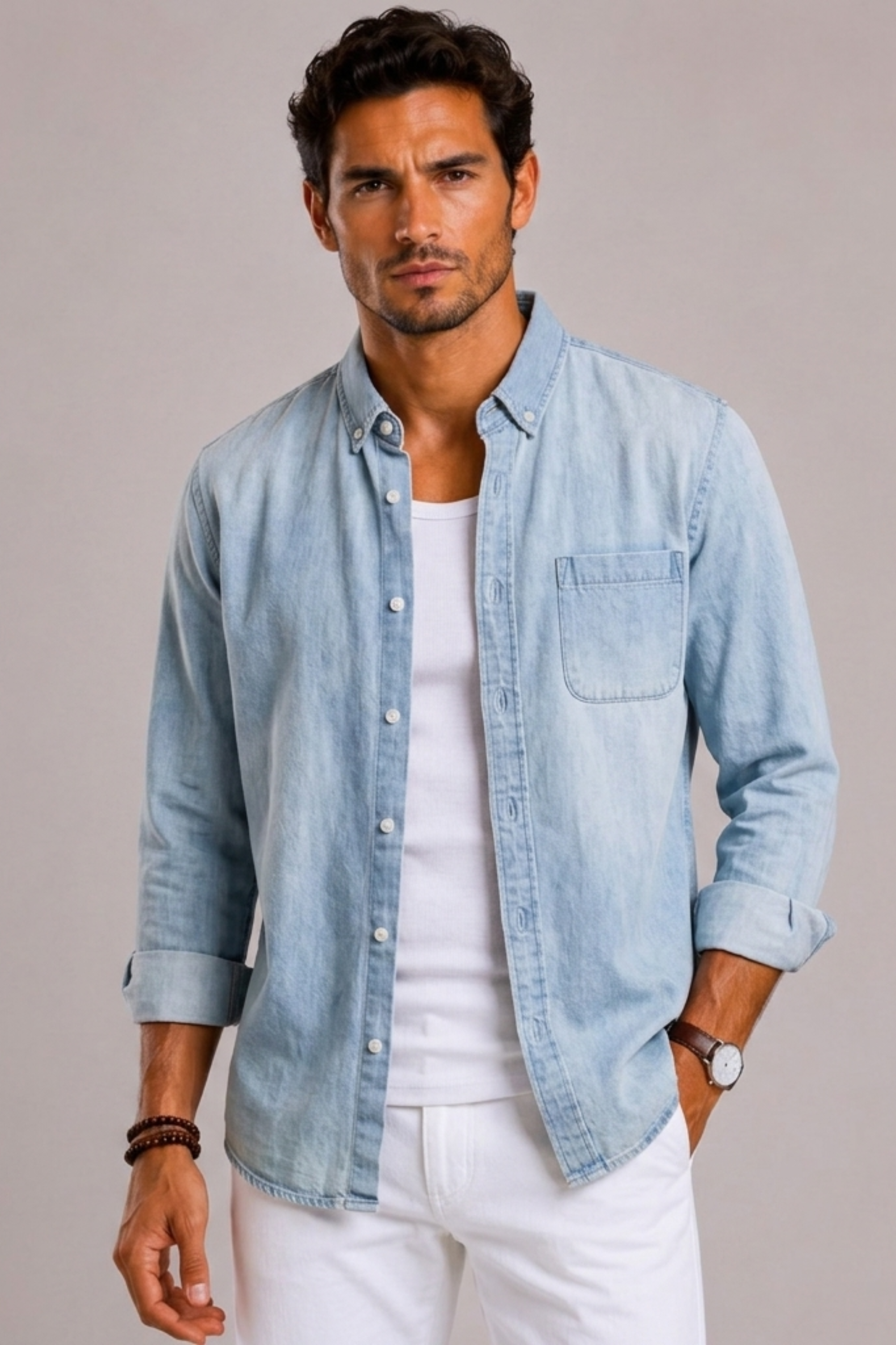 Camicia Uomo in Denim a Maniche Lunghe | Bella di Roma