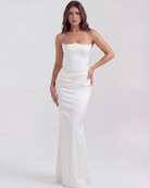 Abito midi Rosalind bianco corsetto Bella di Roma – zip retro