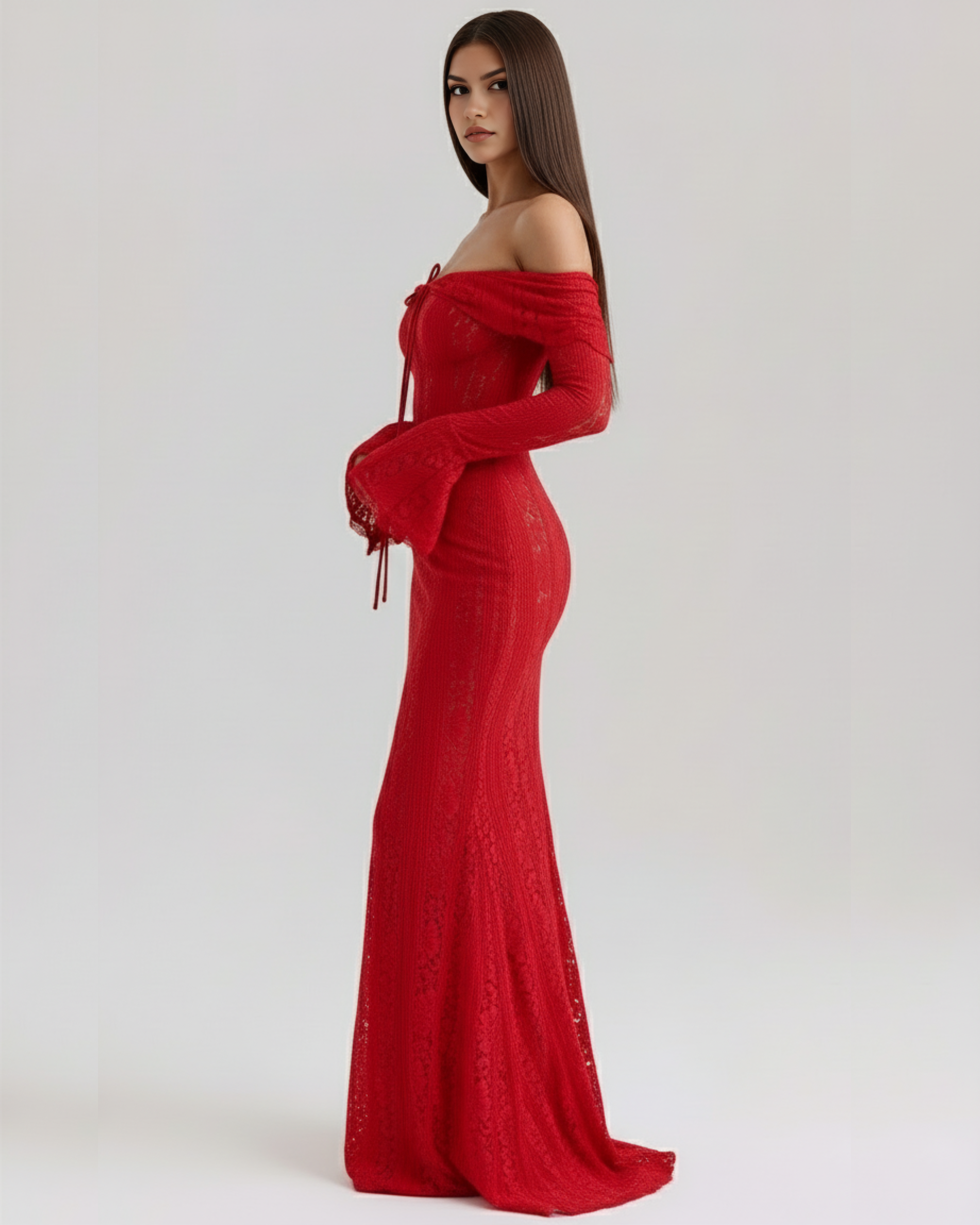 Abito Maxi Alessandra Rosso Bella di Roma – modella