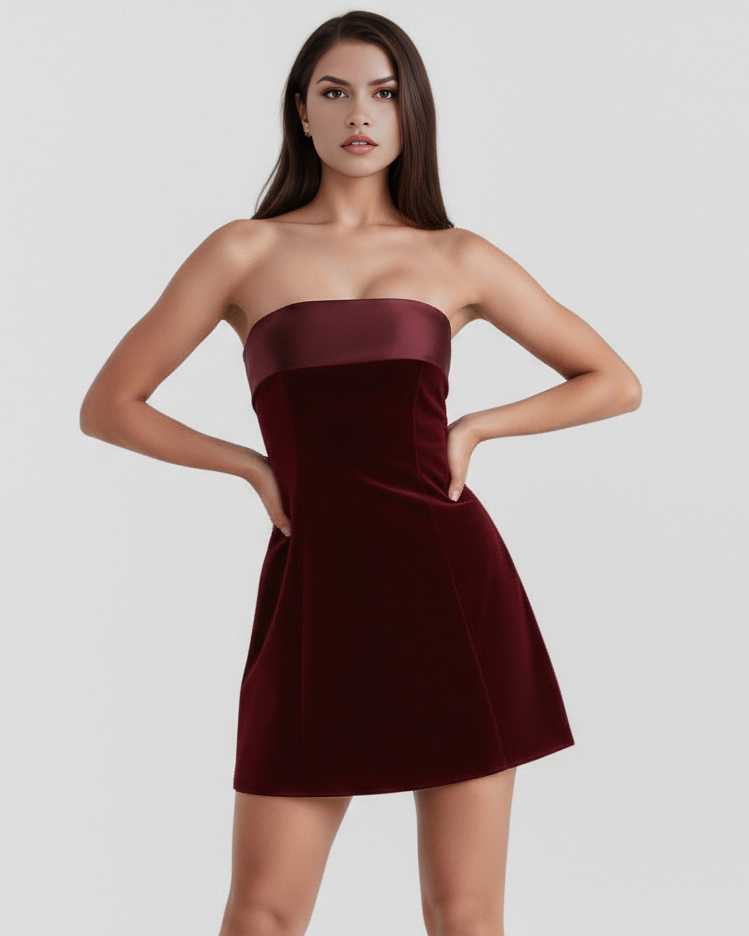 Abito mini Valentina borgogna bandeau Bella di Roma – lunghezza 55 cm
