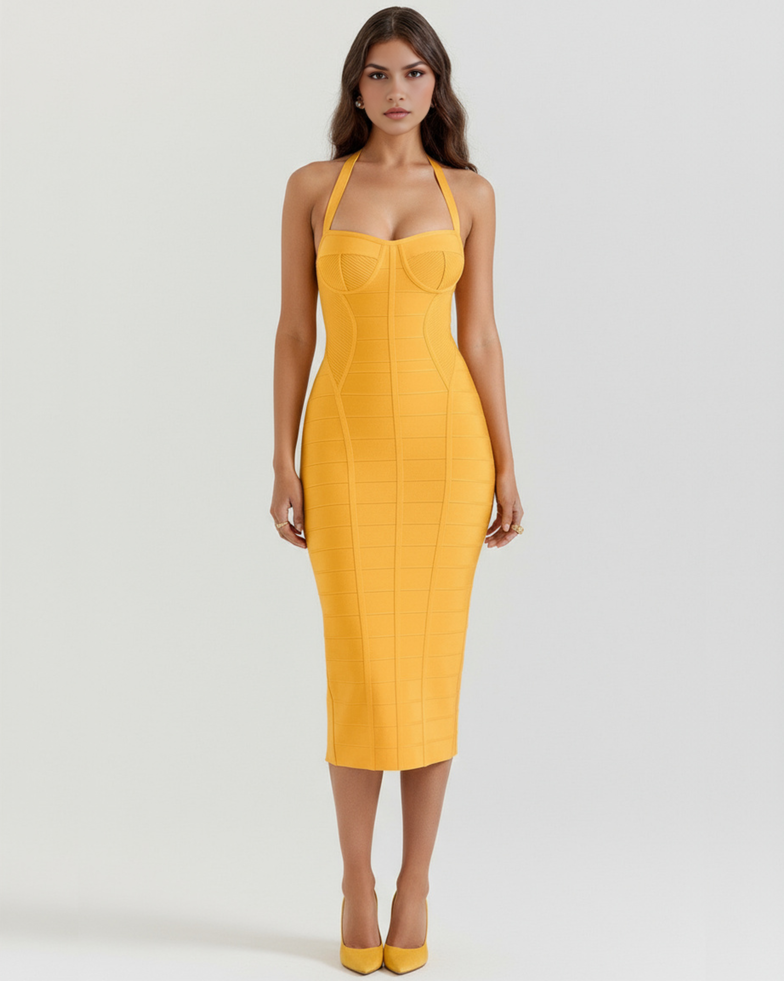 Abito Midi Cleopatra Bandage Oro Bella di Roma – vista frontale