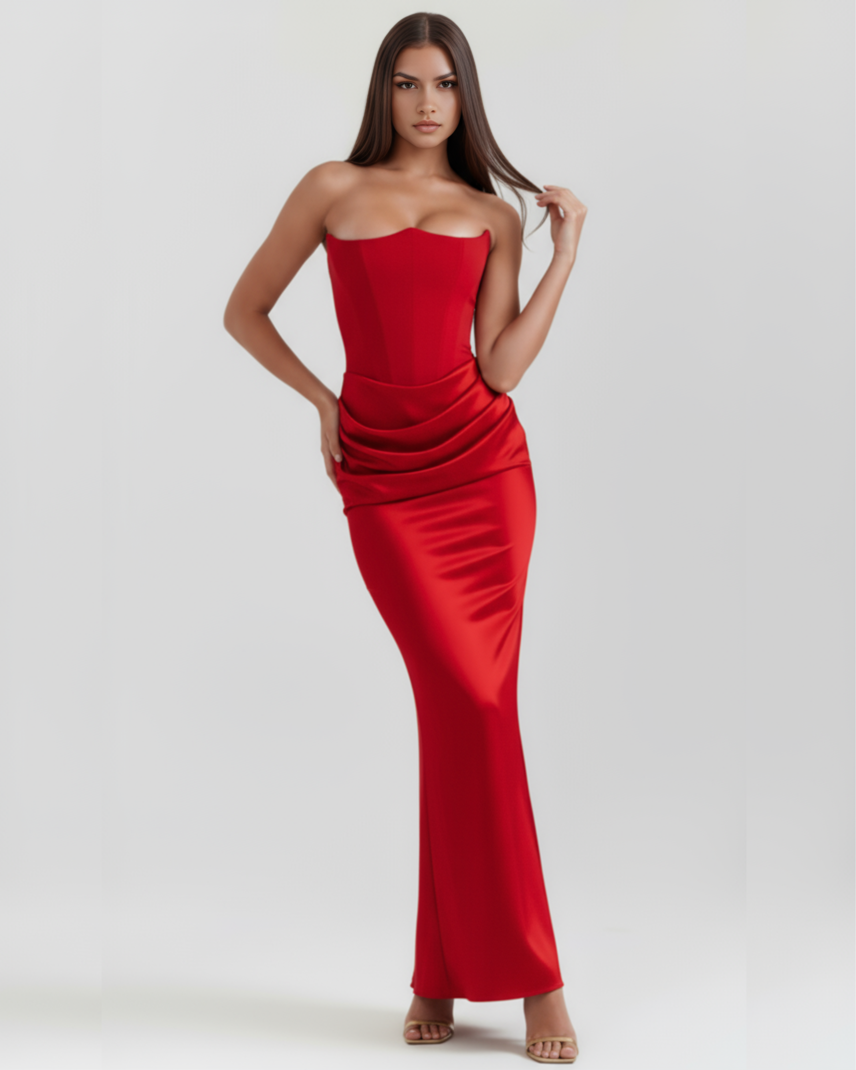 Abito maxi Rosalind corsetto rosso Bella di Roma – lunghezza 139 cm