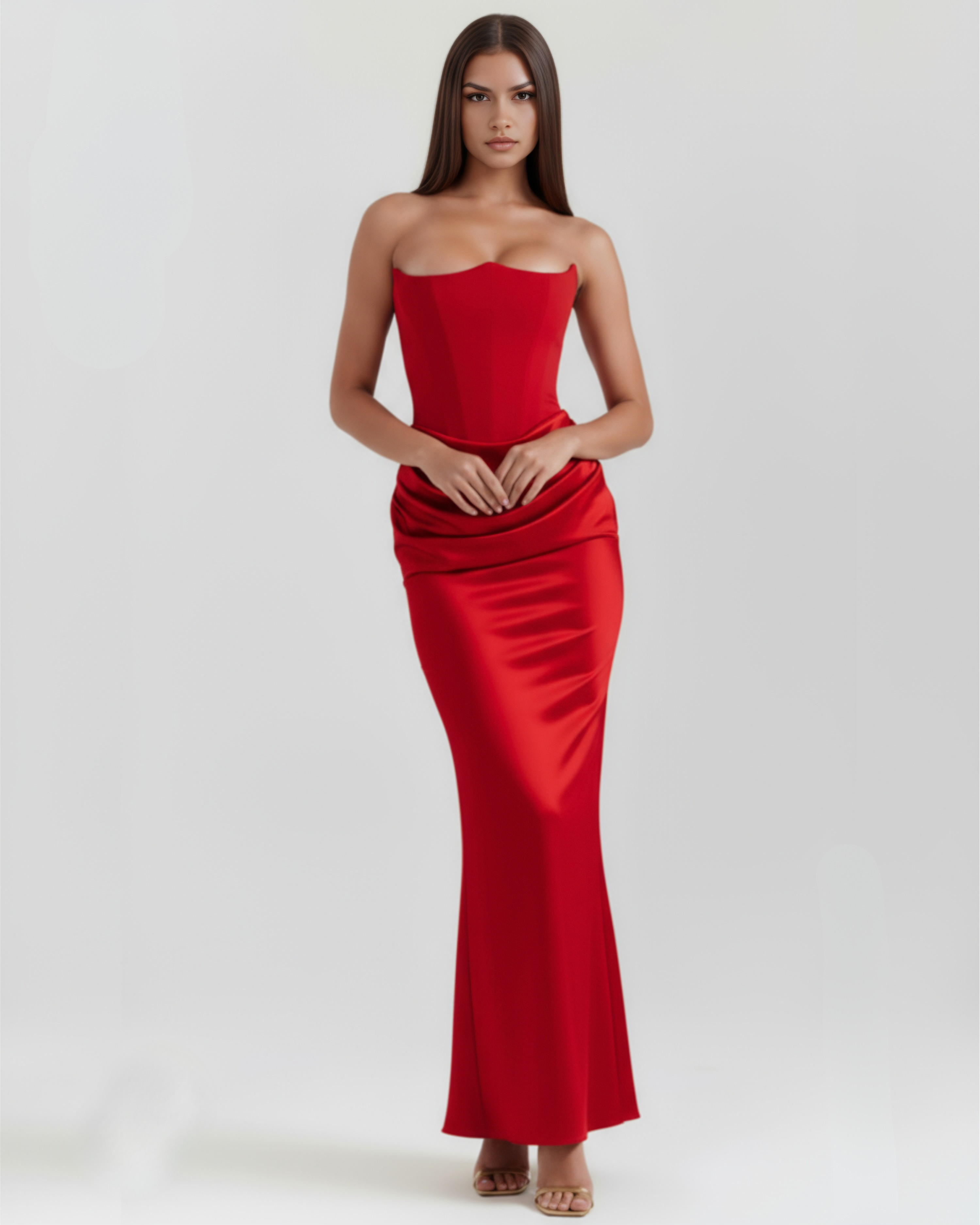 Abito maxi Rosalind corsetto rosso Bella di Roma – vista laterale