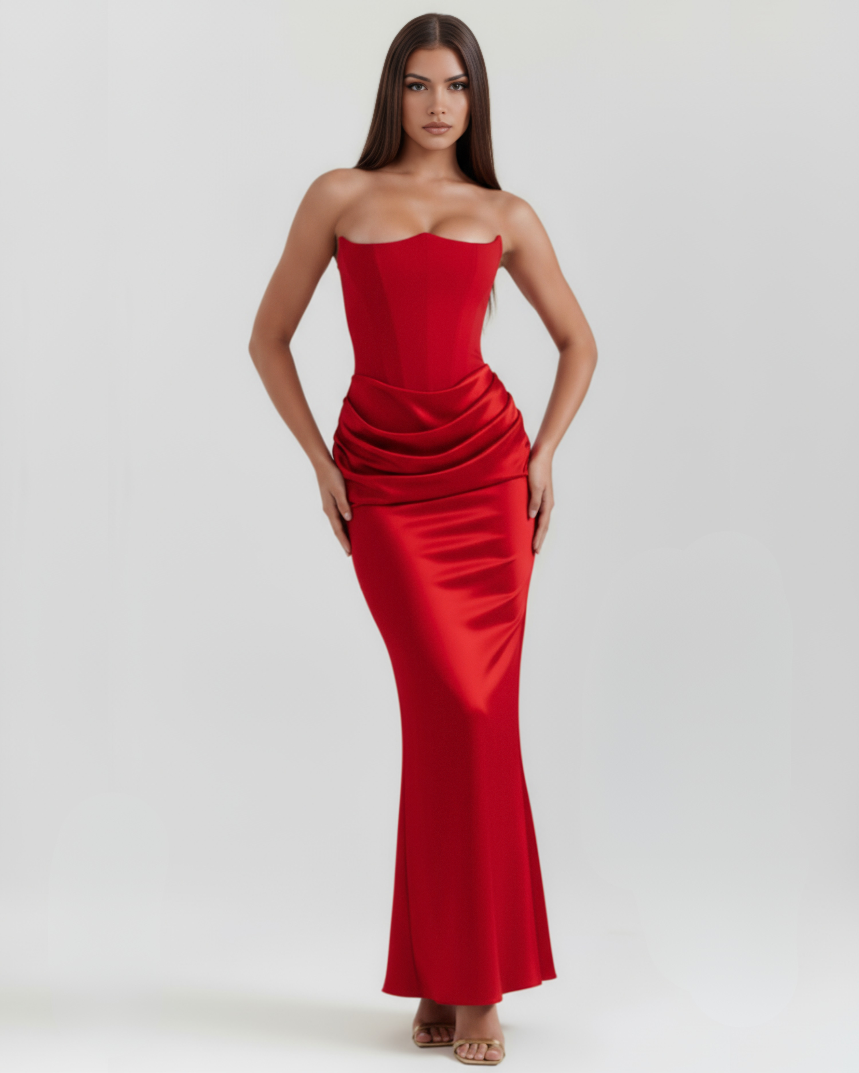 Abito Midi Rosalind Rosso Corsetto Bella di Roma – laterale