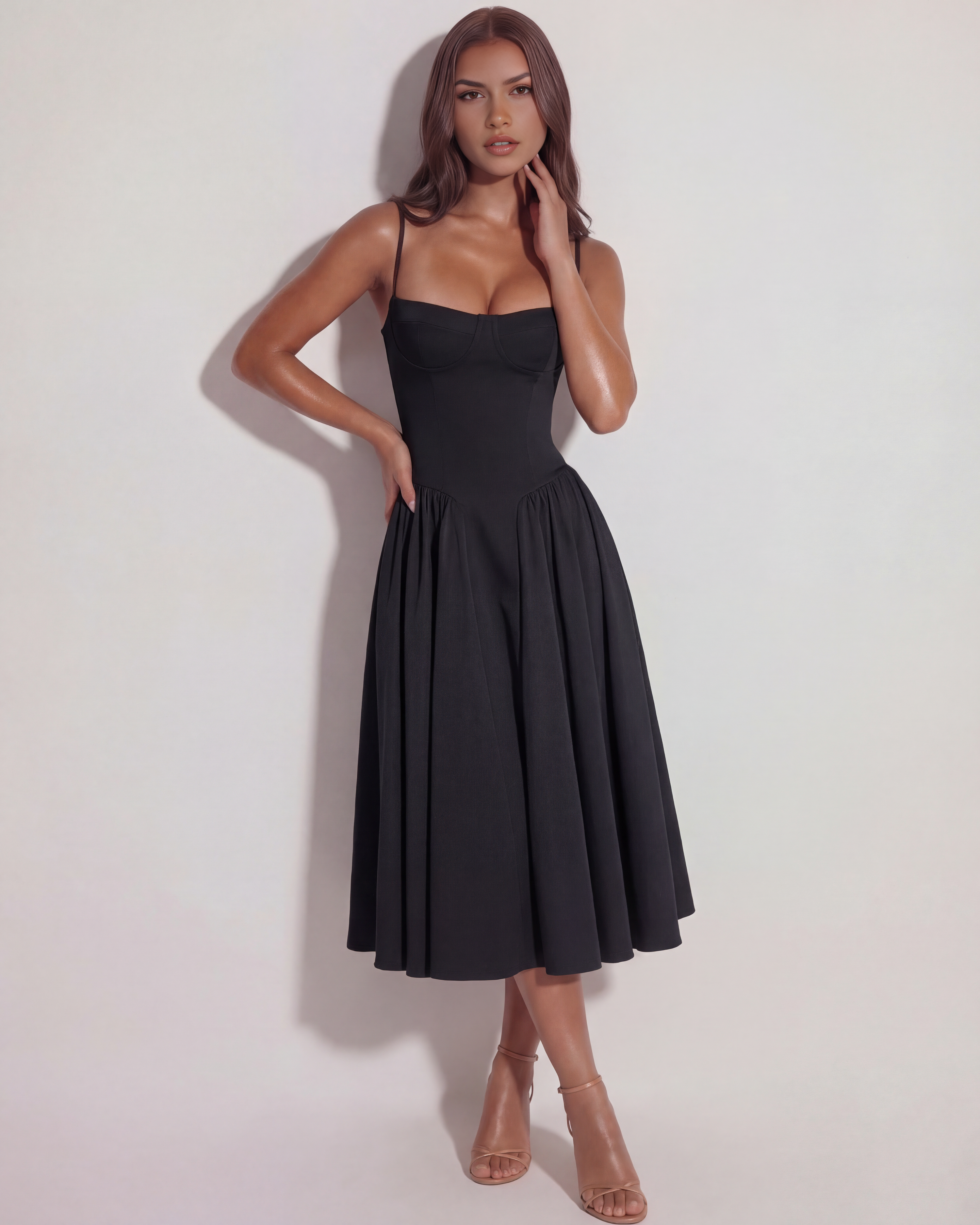 Abito midi Francesca twill nero Bella di Roma – vista laterale