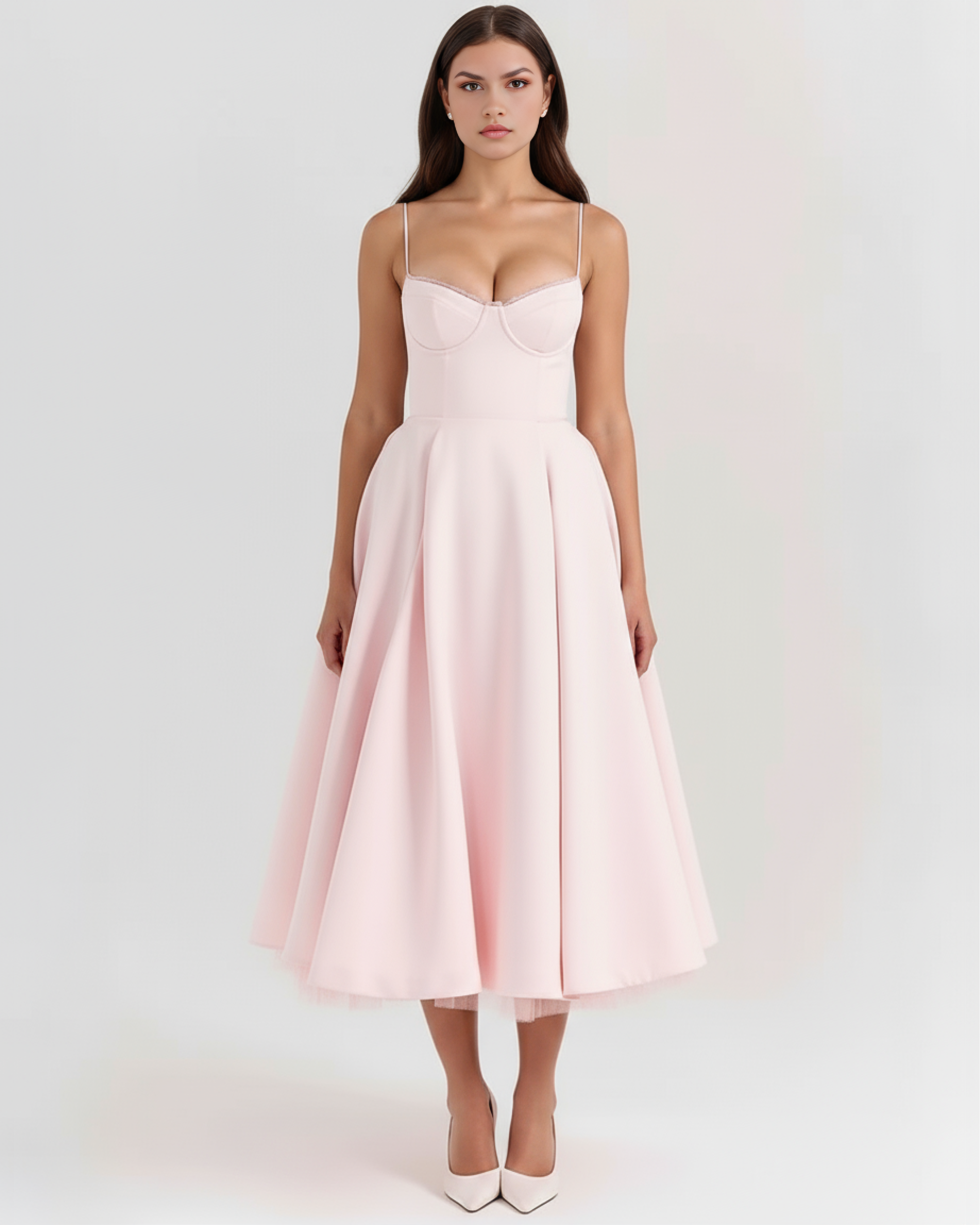 Abito Midi Selene Rosa Blush Satin Bella di Roma – vista frontale