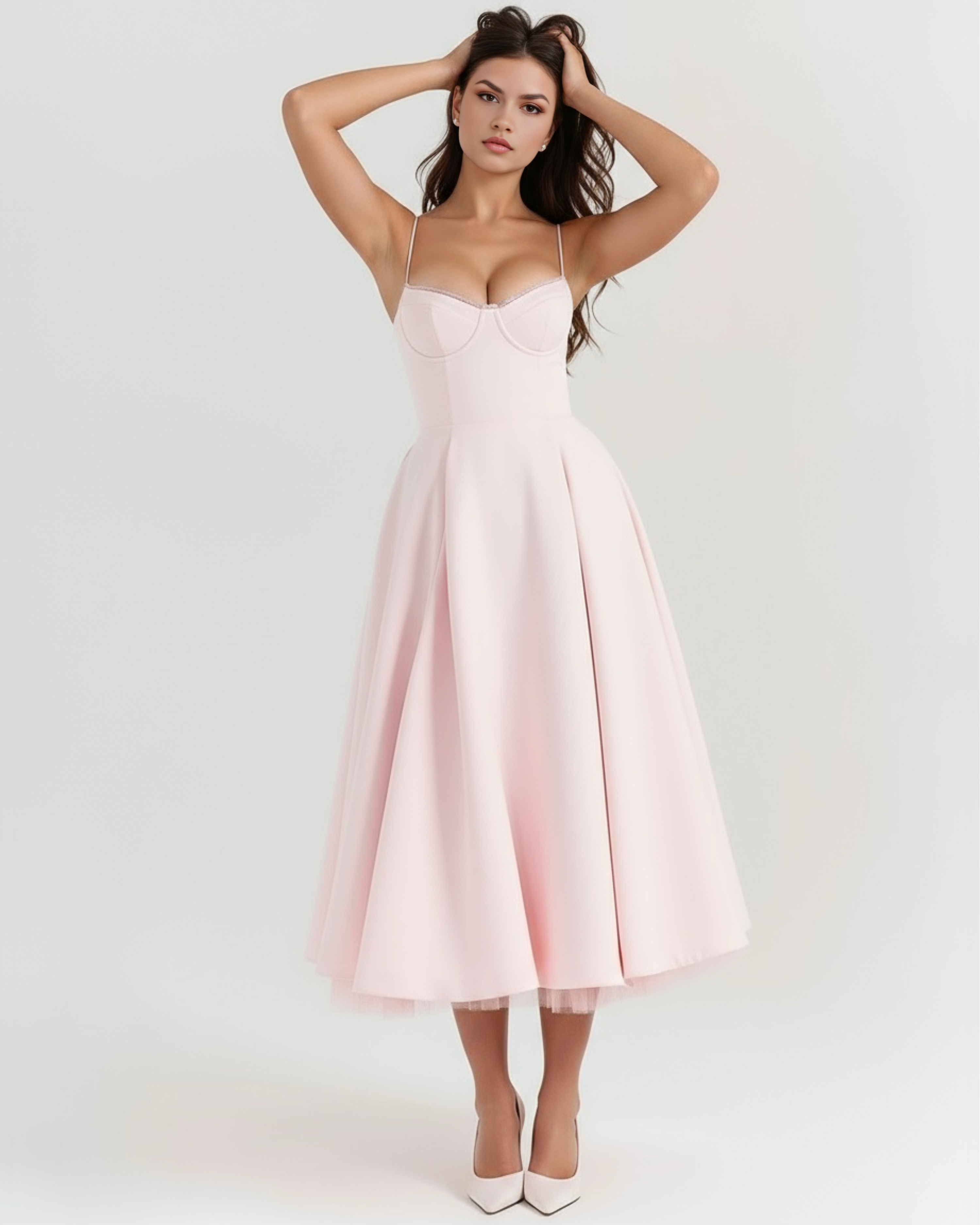 Abito Midi Selene Rosa Cipria Satin Bella di Roma – laterale