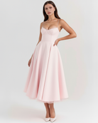 Abito Midi Selene Rosa Blush Satin Bella di Roma – retro