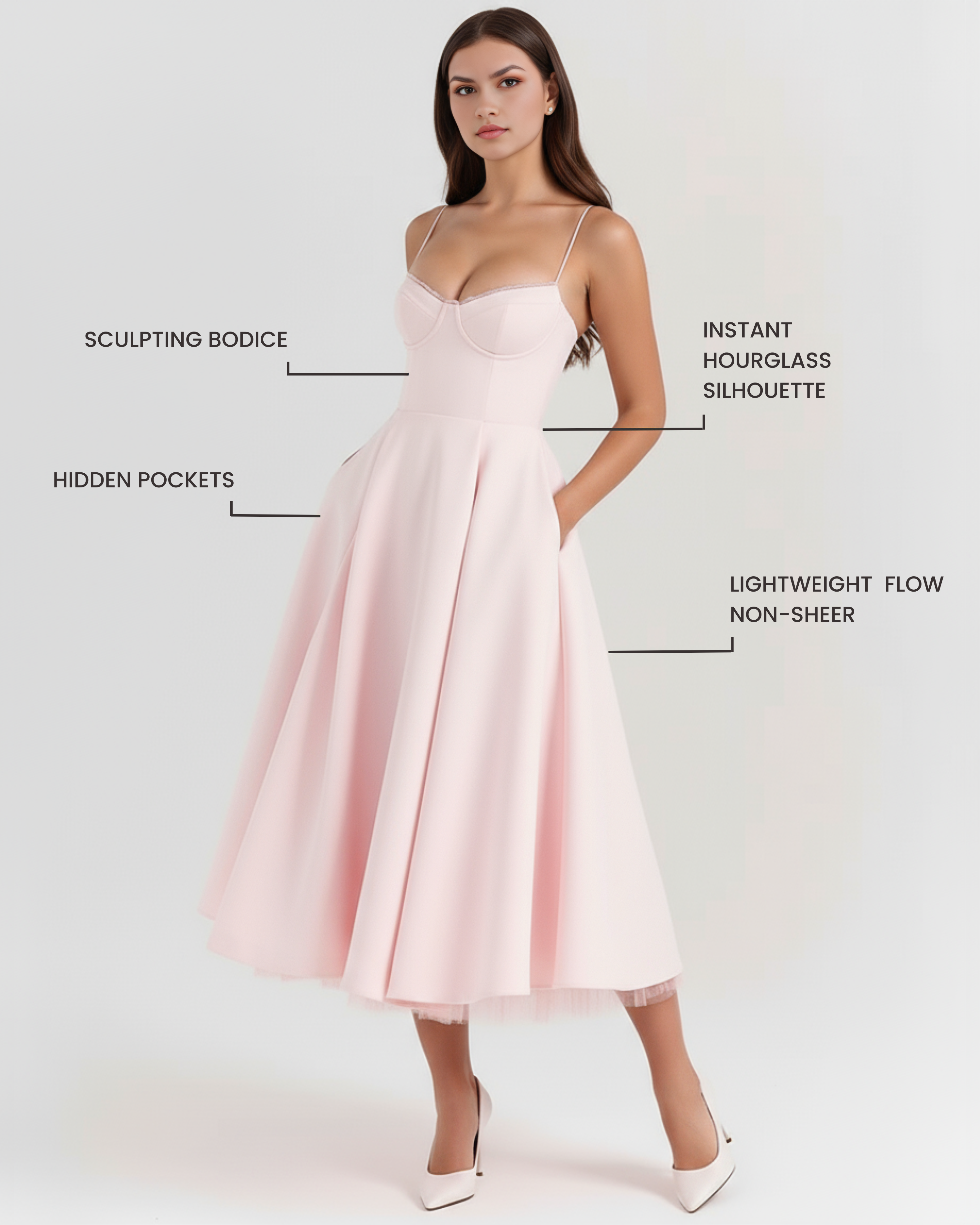 Abito Midi Selene Rosa Blush Satin Bella di Roma – dettaglio