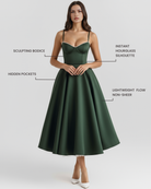 Abito Midi Selene Verde Foresta Satin Bella di Roma – dettaglio