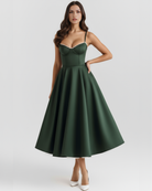 Abito midi Selene verde foresta satin tulle Bella di Roma – tono verde lussuoso