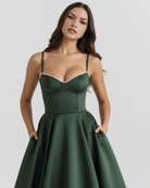 Abito midi Selene verde foresta satin tulle Bella di Roma – taglie XS-XL