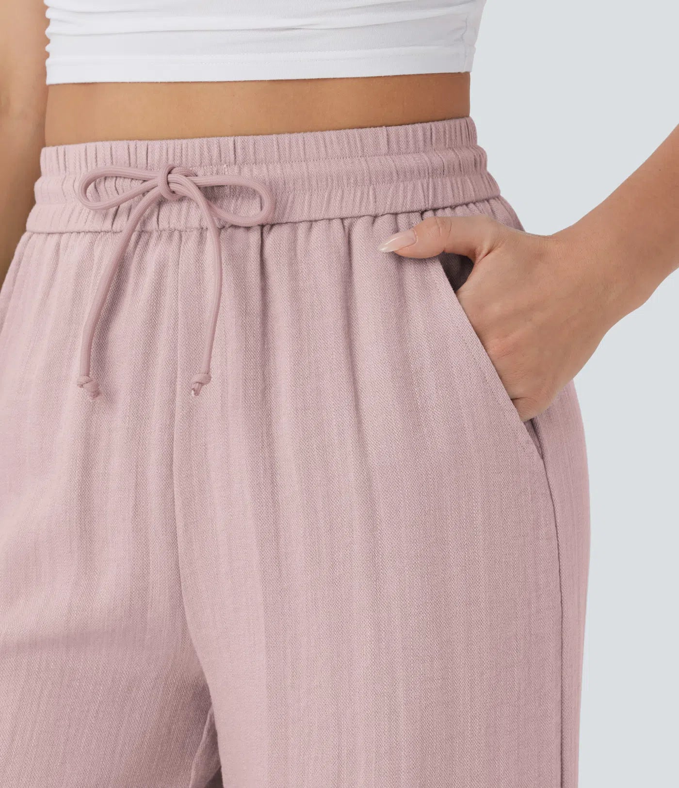 Pantaloni Baggy Casual in Lino Bella di Roma – rosa look