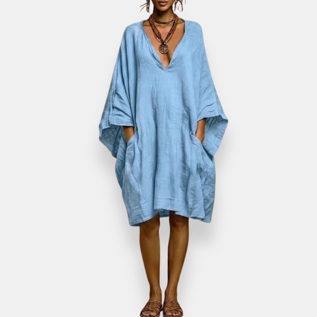 Cassienne abito oversize scollato – Blu Chiaro