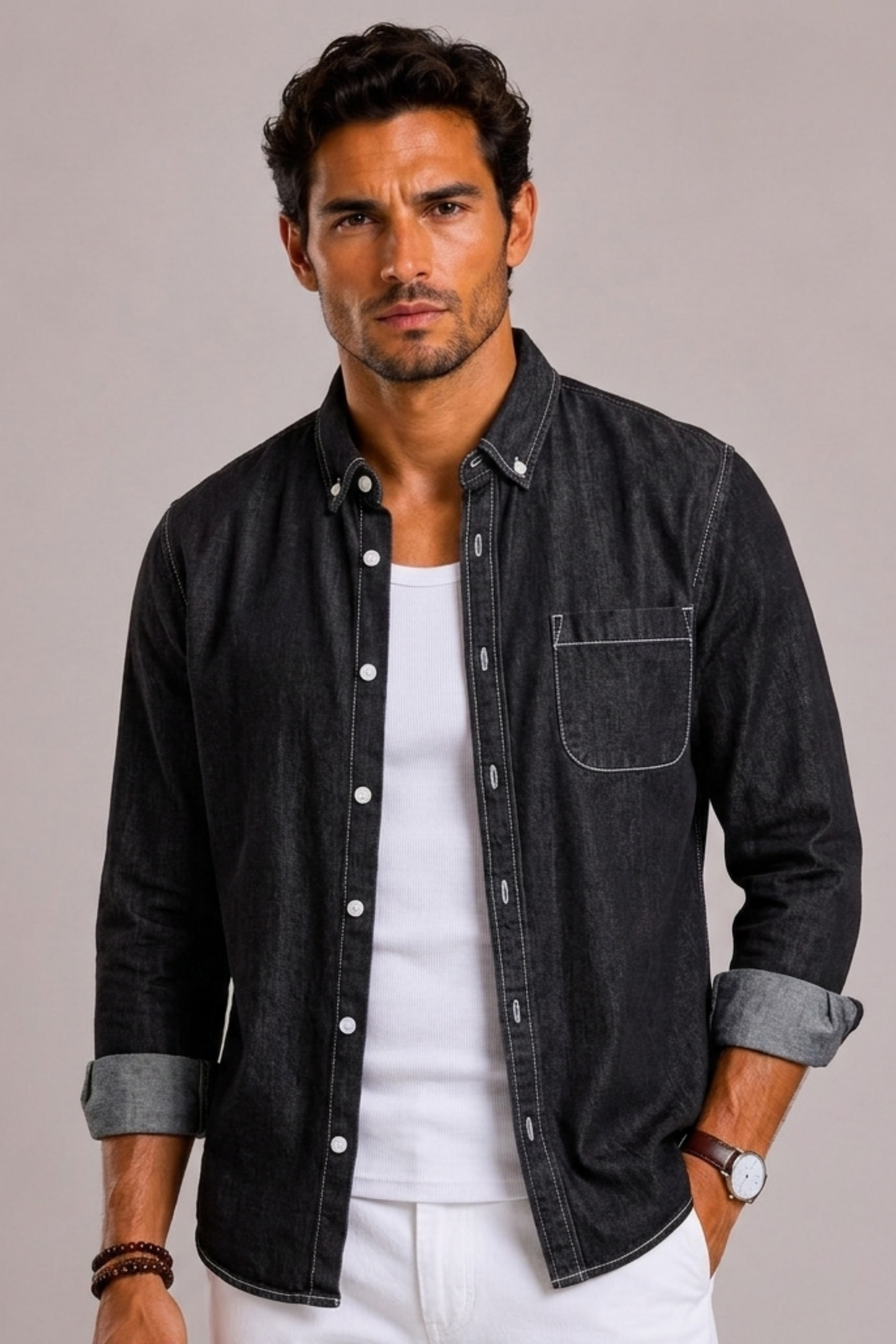 Camicia Uomo in Denim a Maniche Lunghe | Bella di Roma