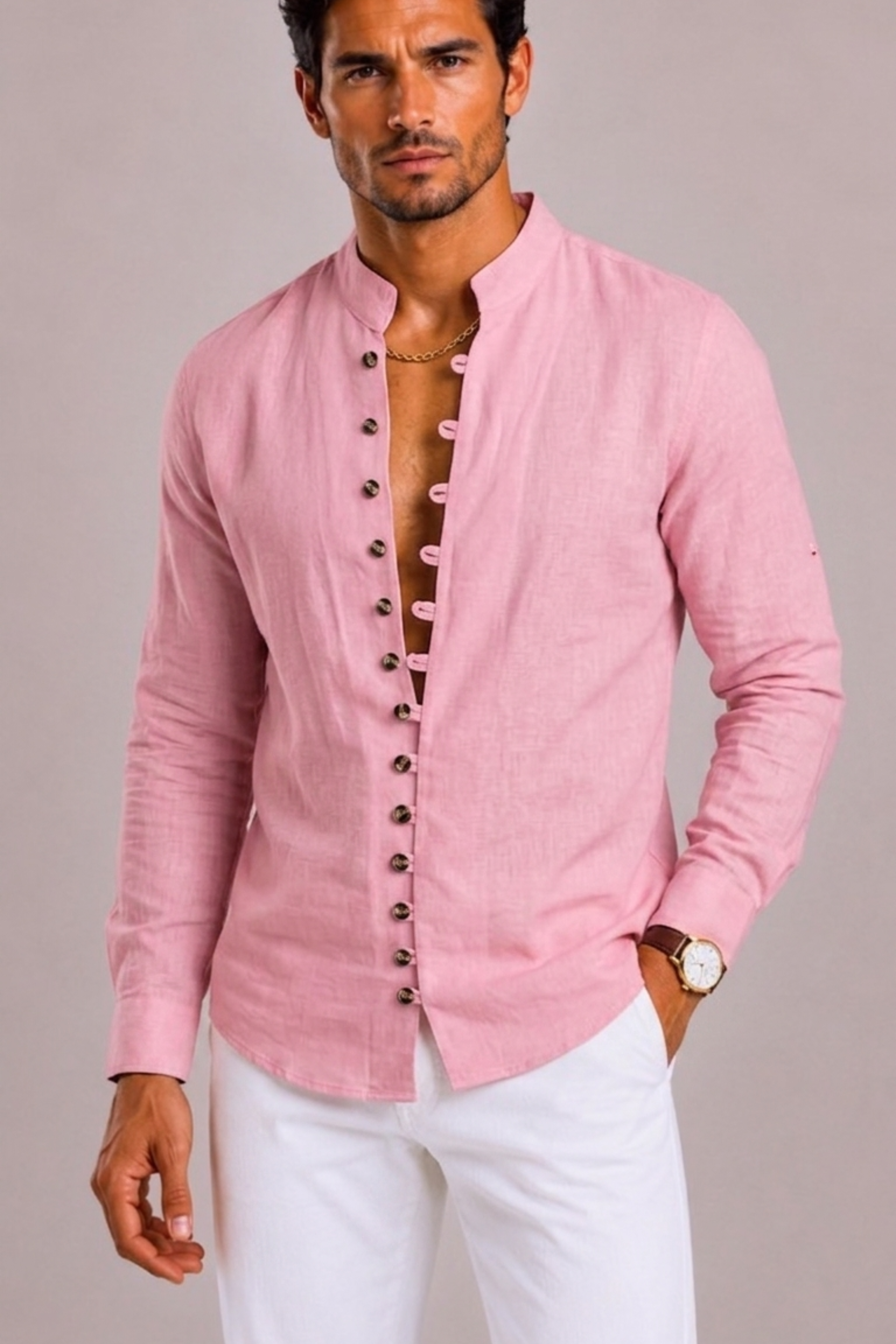 Camicia Uomo con Collo Alto e Maniche Lunghe | Bella di Roma