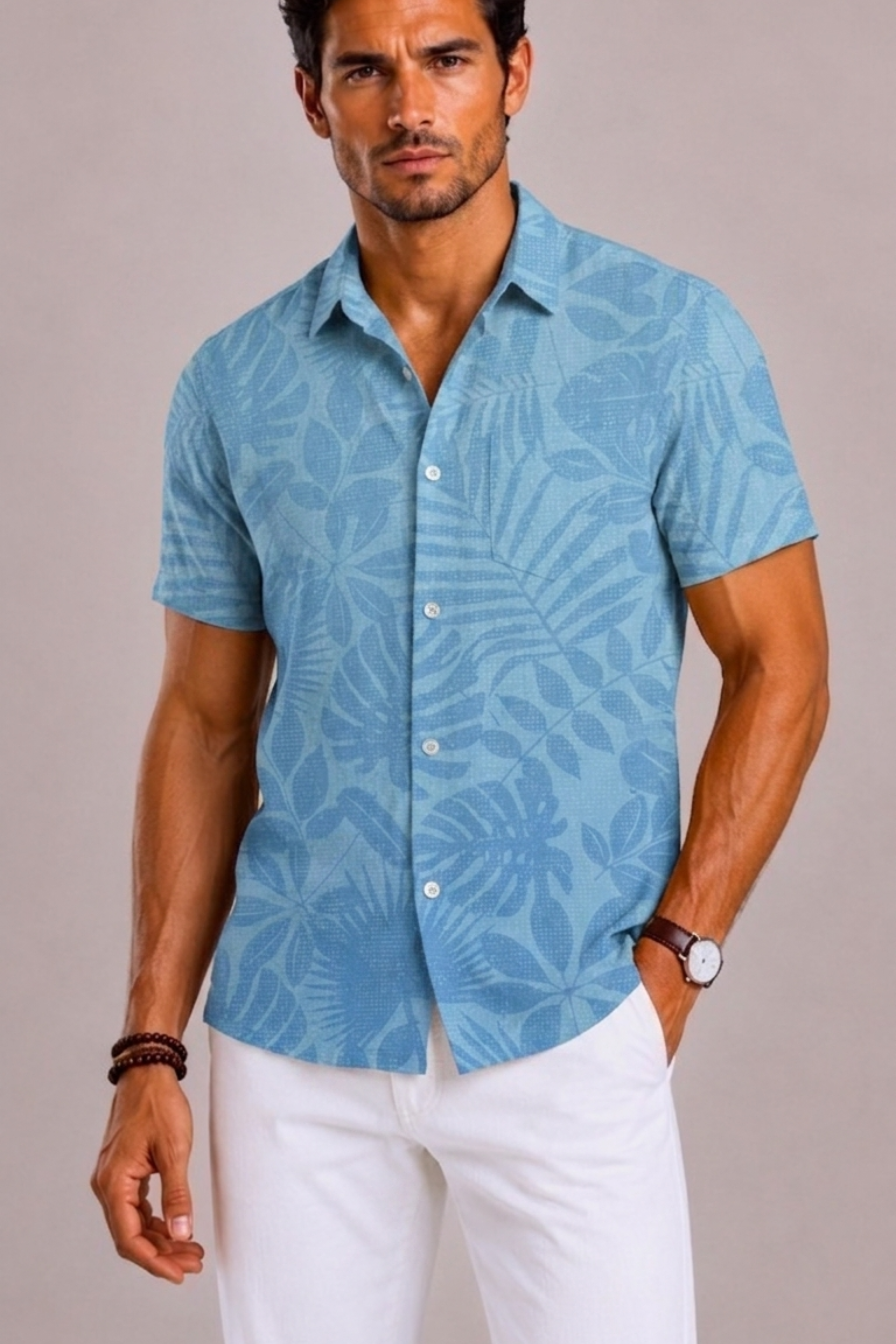 Camicia Hawaiana Uomo con Stampa Tropicale a Maniche Corte | Bella di Roma