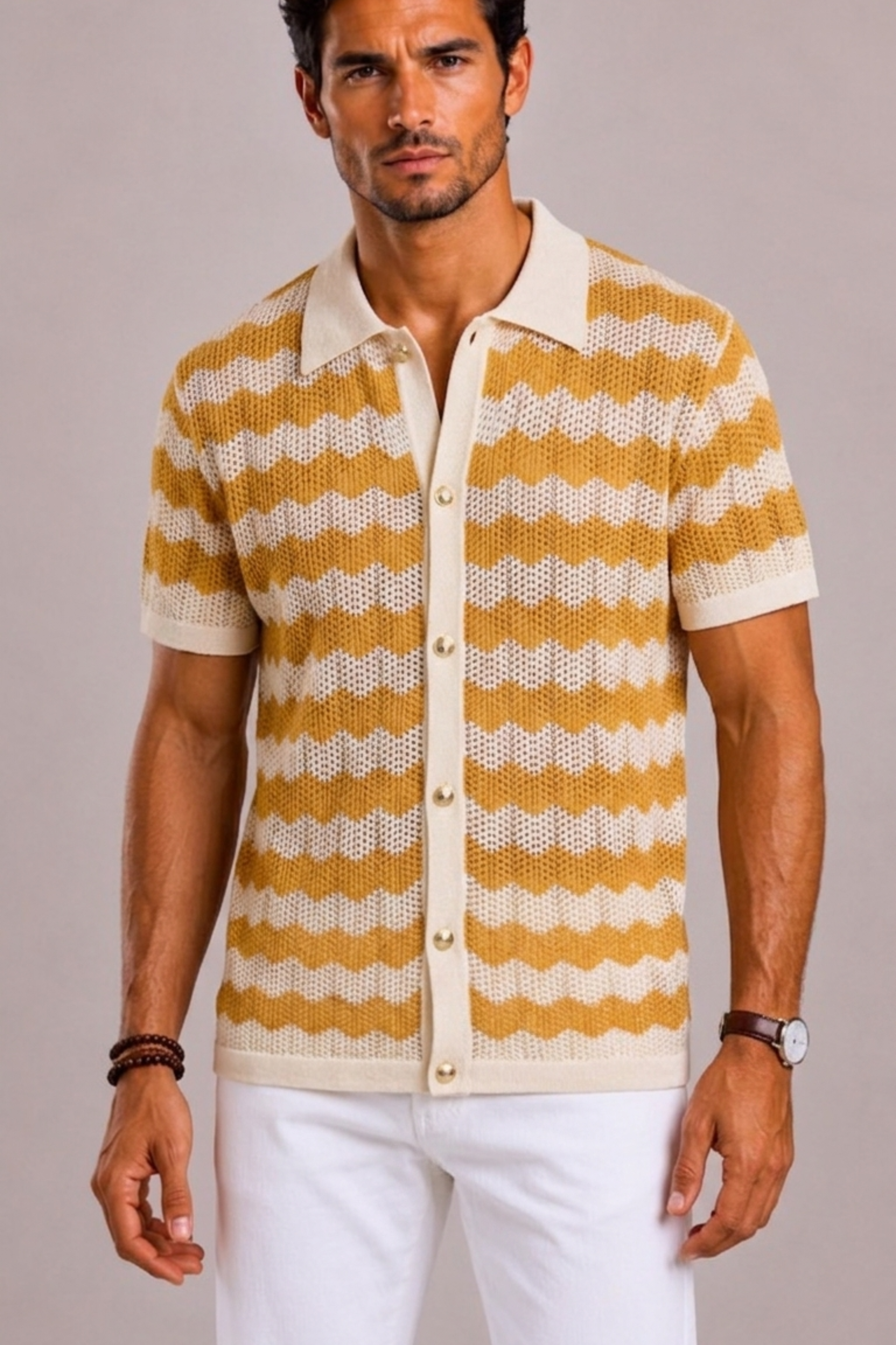 Polo da uomo in maglia con strisce verticali | Lunelle