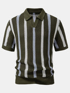 Polo da uomo all'uncinetto a righe con scollo a V