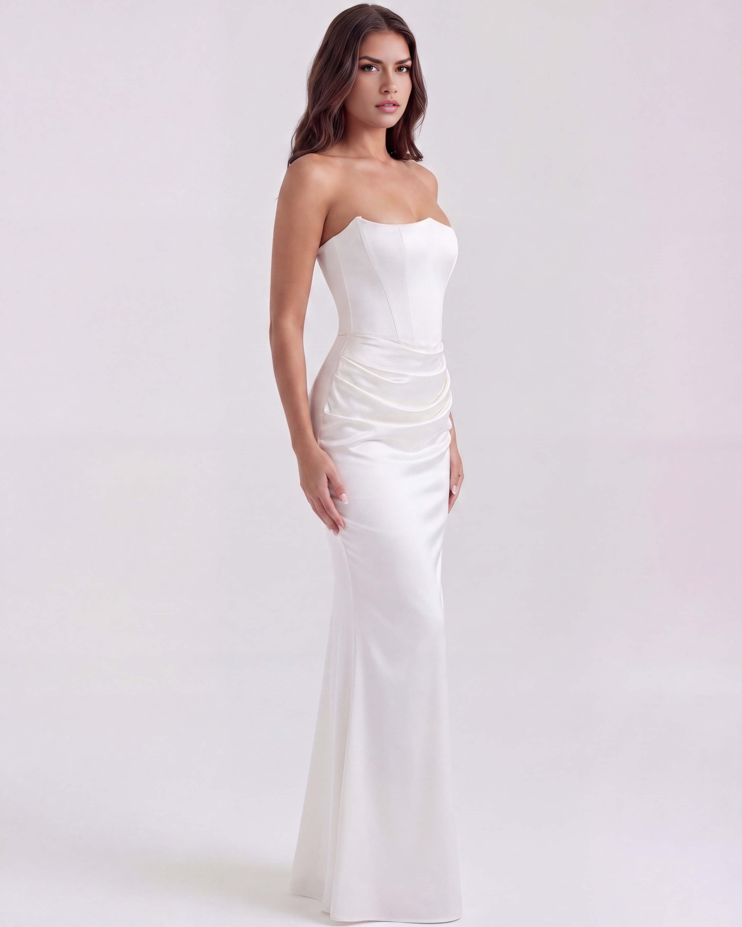Abito midi Rosalind bianco corsetto Bella di Roma – silhouette romantica