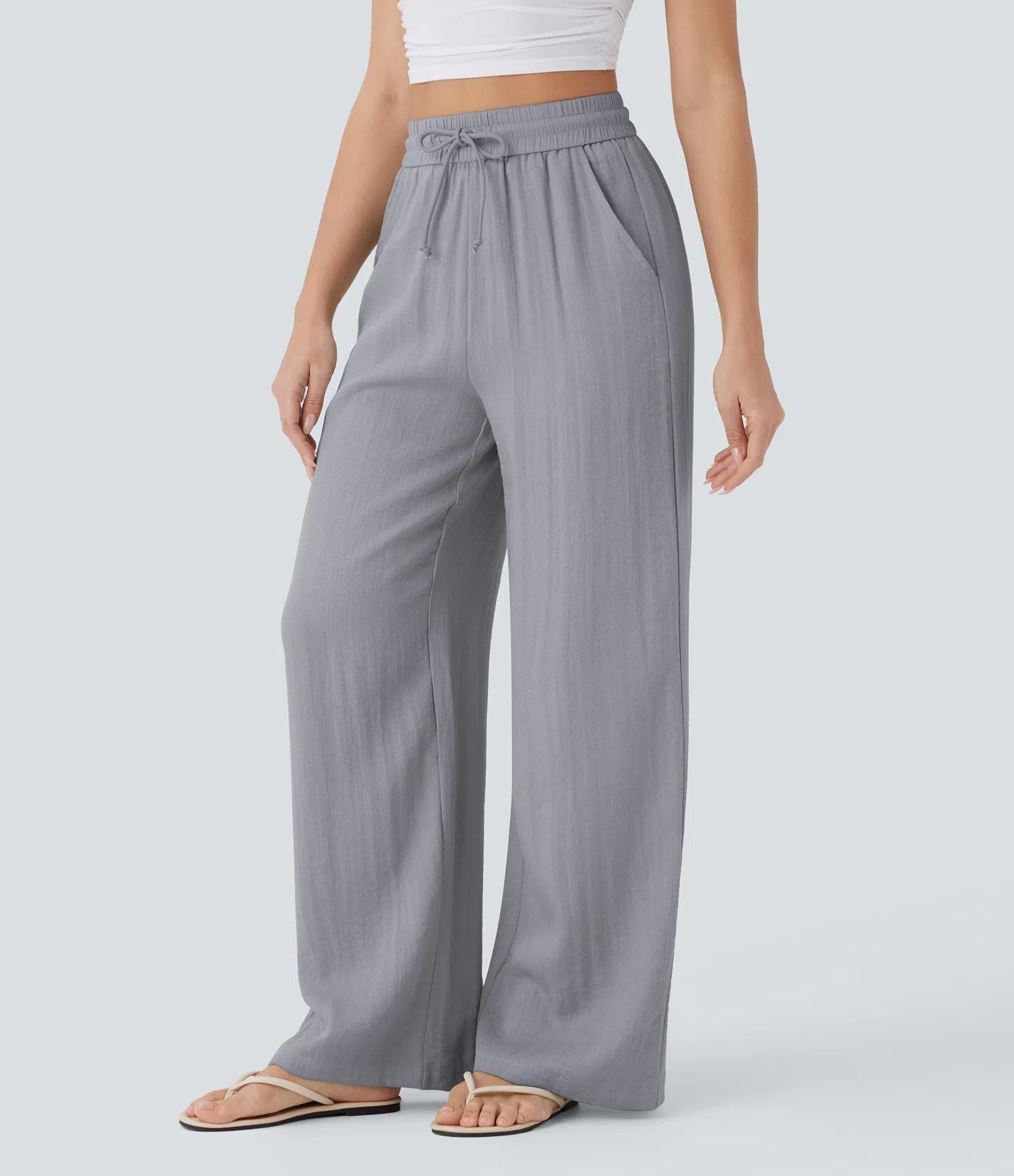 Pantaloni Baggy Casual in Lino Bella di Roma – grigio vista frontale