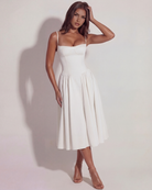 Abito midi Francesca twill bianco Bella di Roma – corpetto rinforzato