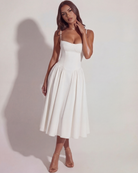 Abito midi Francesca twill bianco Bella di Roma – spalline regolabili