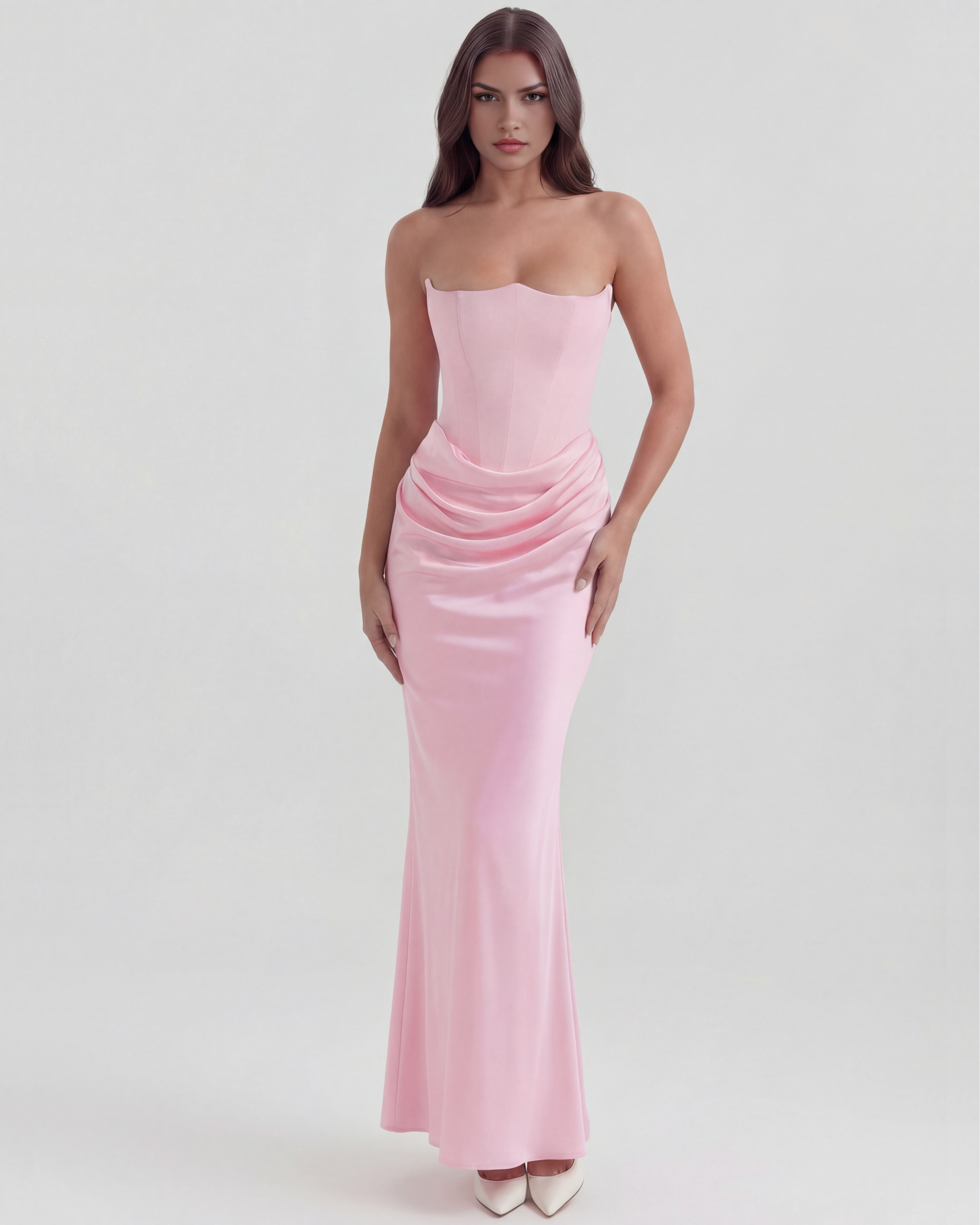 Abito midi Rosalind rosa corsetto Bella di Roma – corsetto steccato rosa