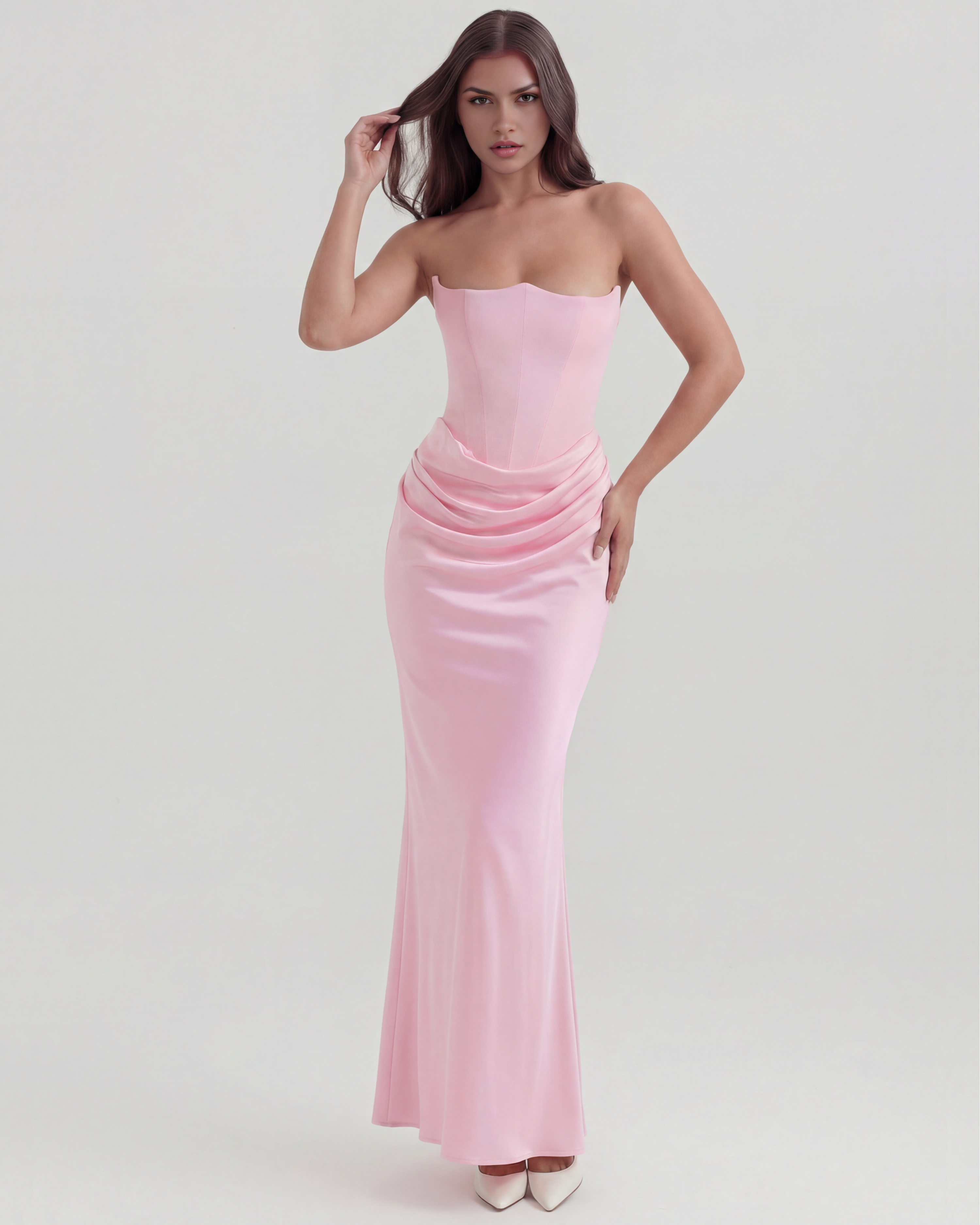 Abito midi Rosalind rosa corsetto Bella di Roma – look matrimonio romantico