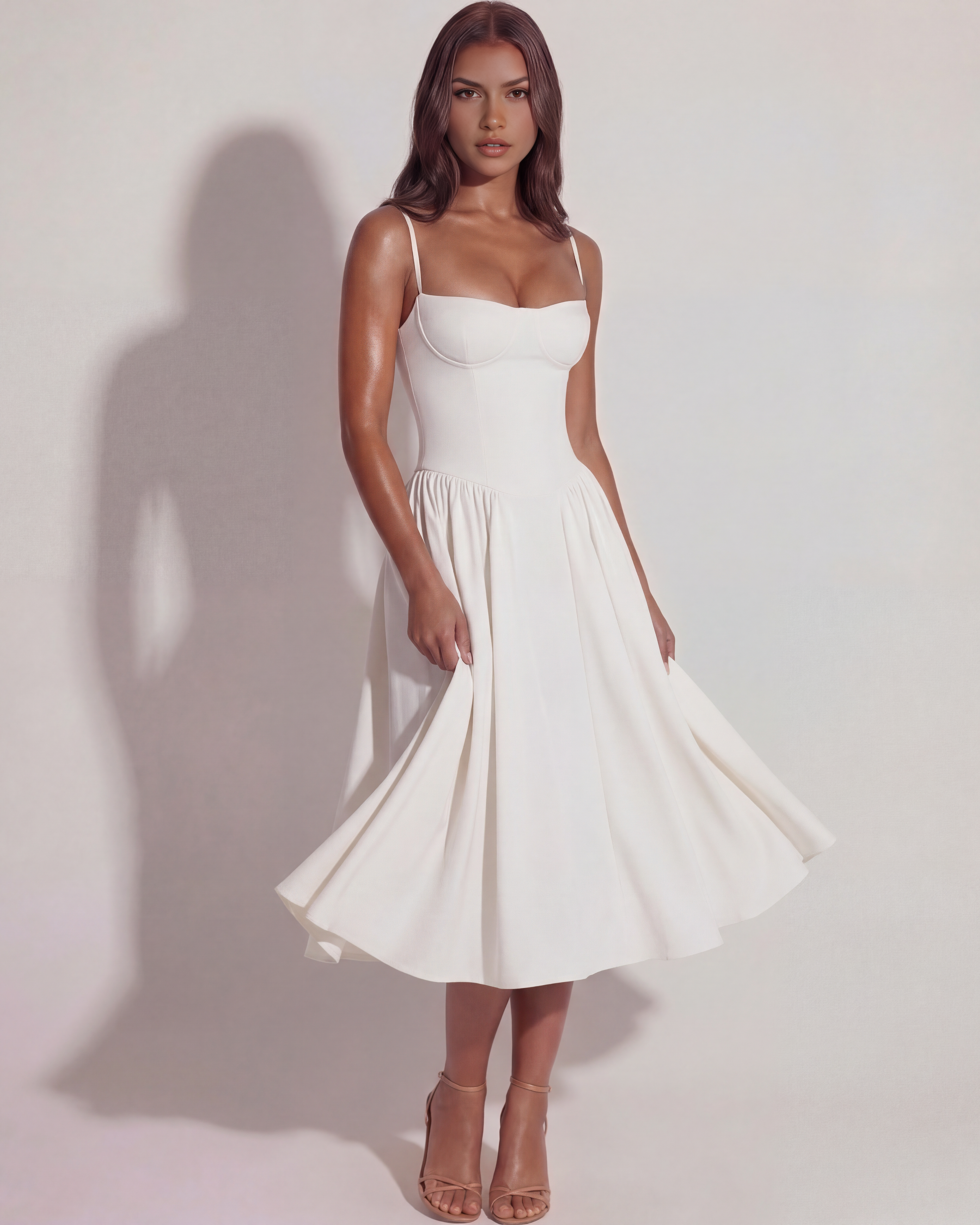 Abito midi Francesca twill bianco Bella di Roma – tasche nascoste
