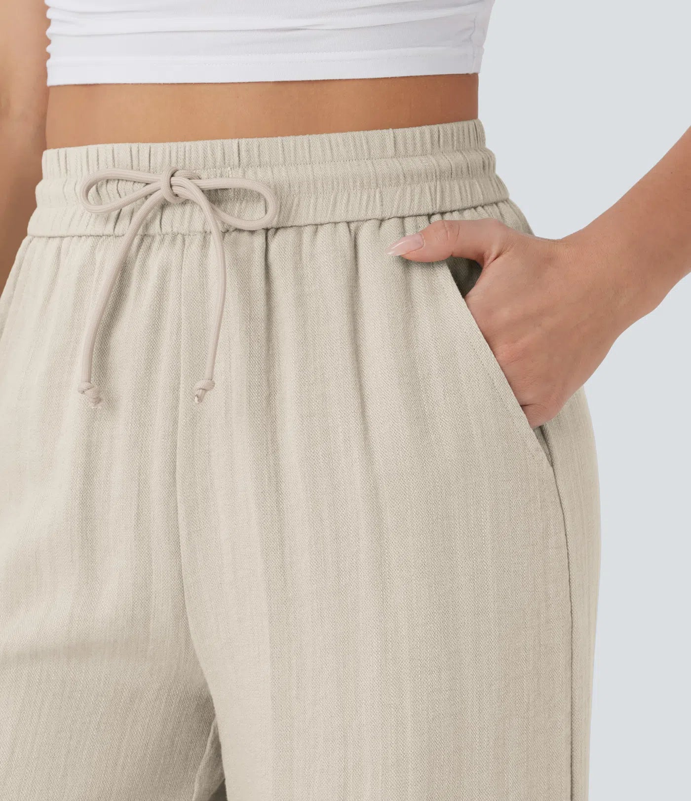 Pantaloni Baggy Casual in Lino Bella di Roma – beige look
