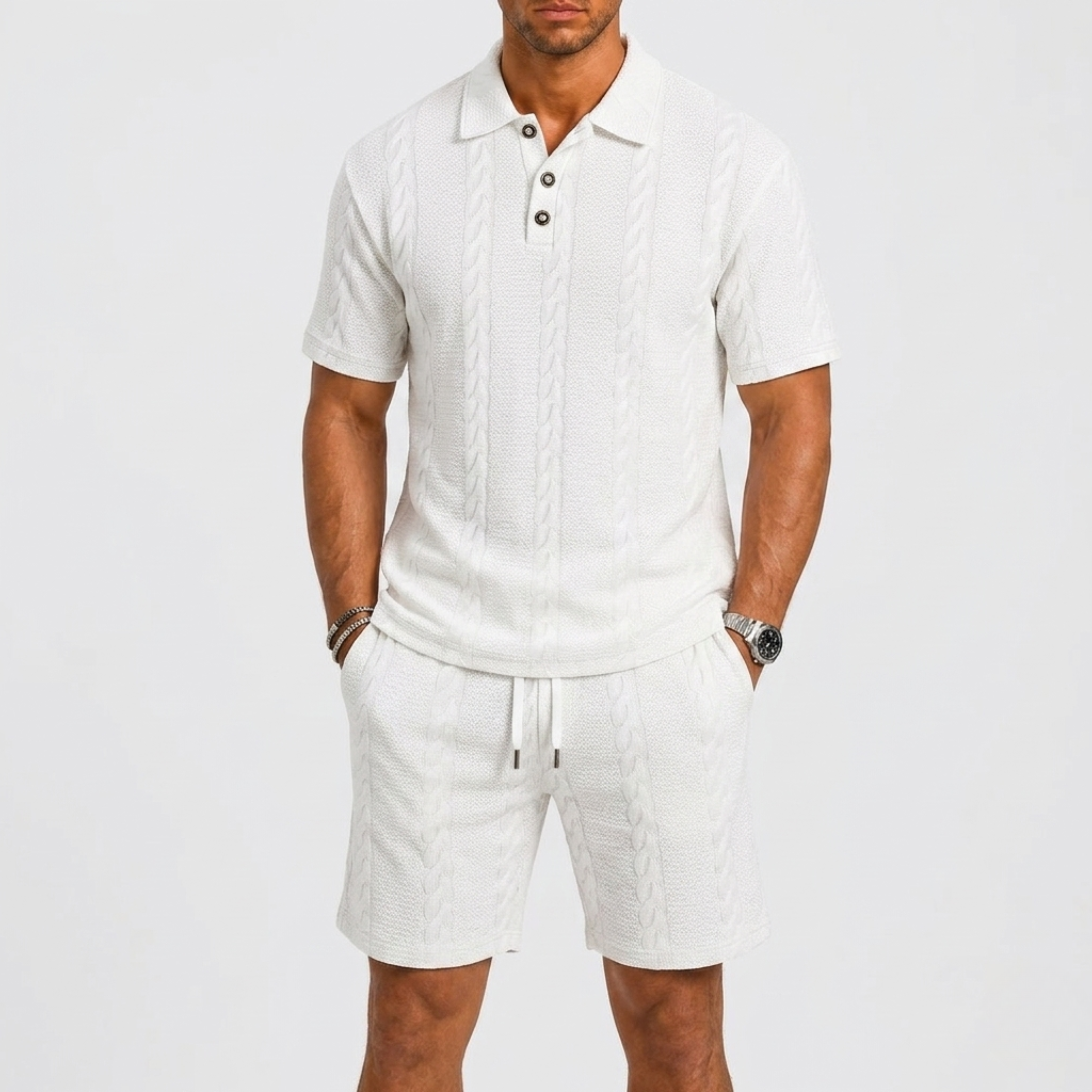 Set polo uomo con tessuto strutturato – set coordinato | Bella di Roma