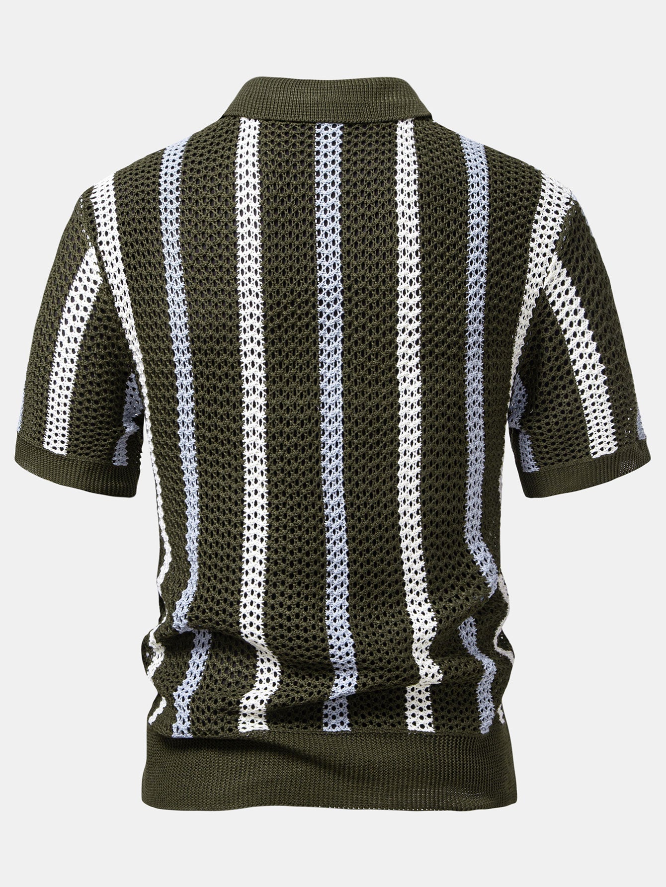 Polo da uomo all'uncinetto a righe con scollo a V