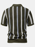 Polo da uomo all'uncinetto a righe con scollo a V