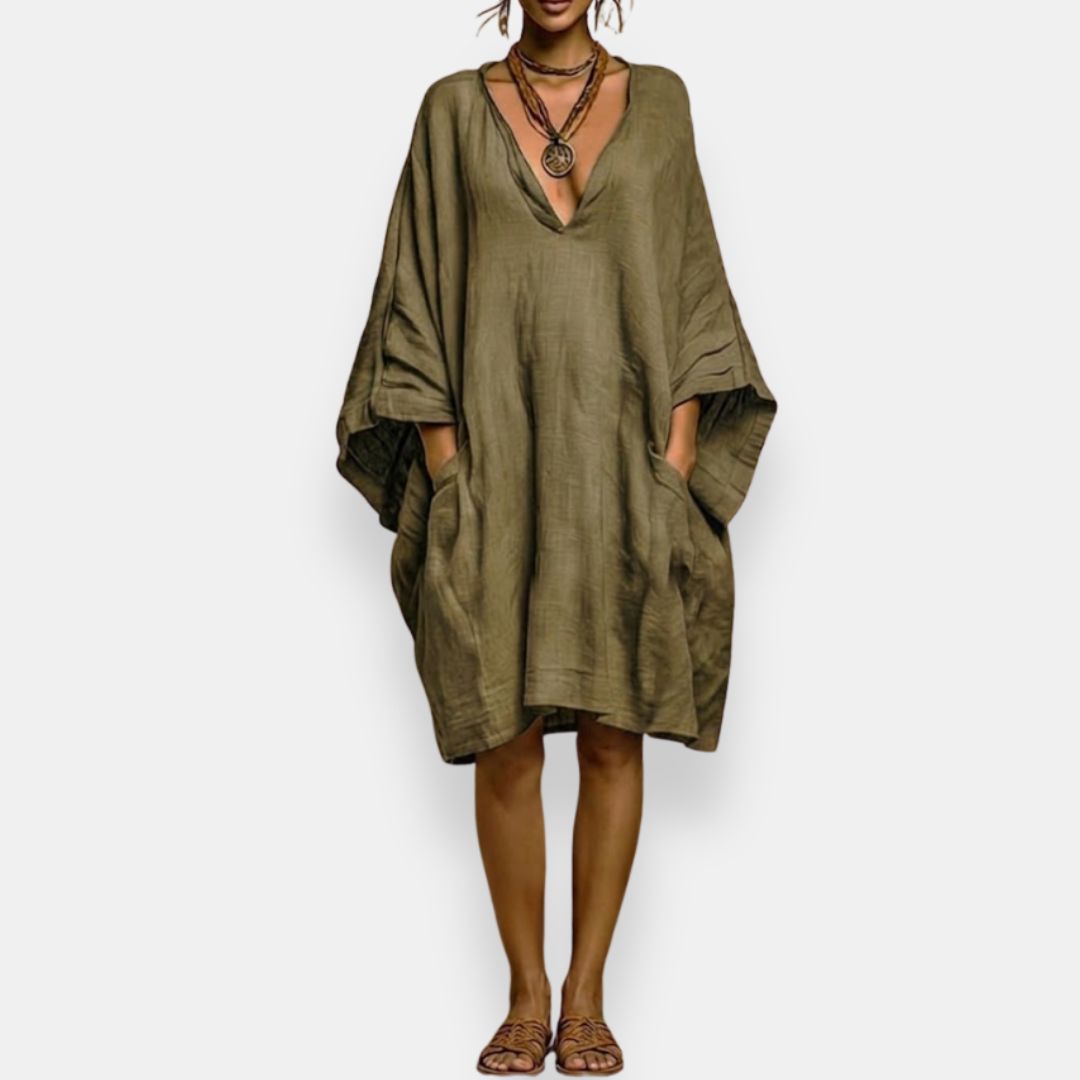 Cassienne abito oversize scollato – Kaki