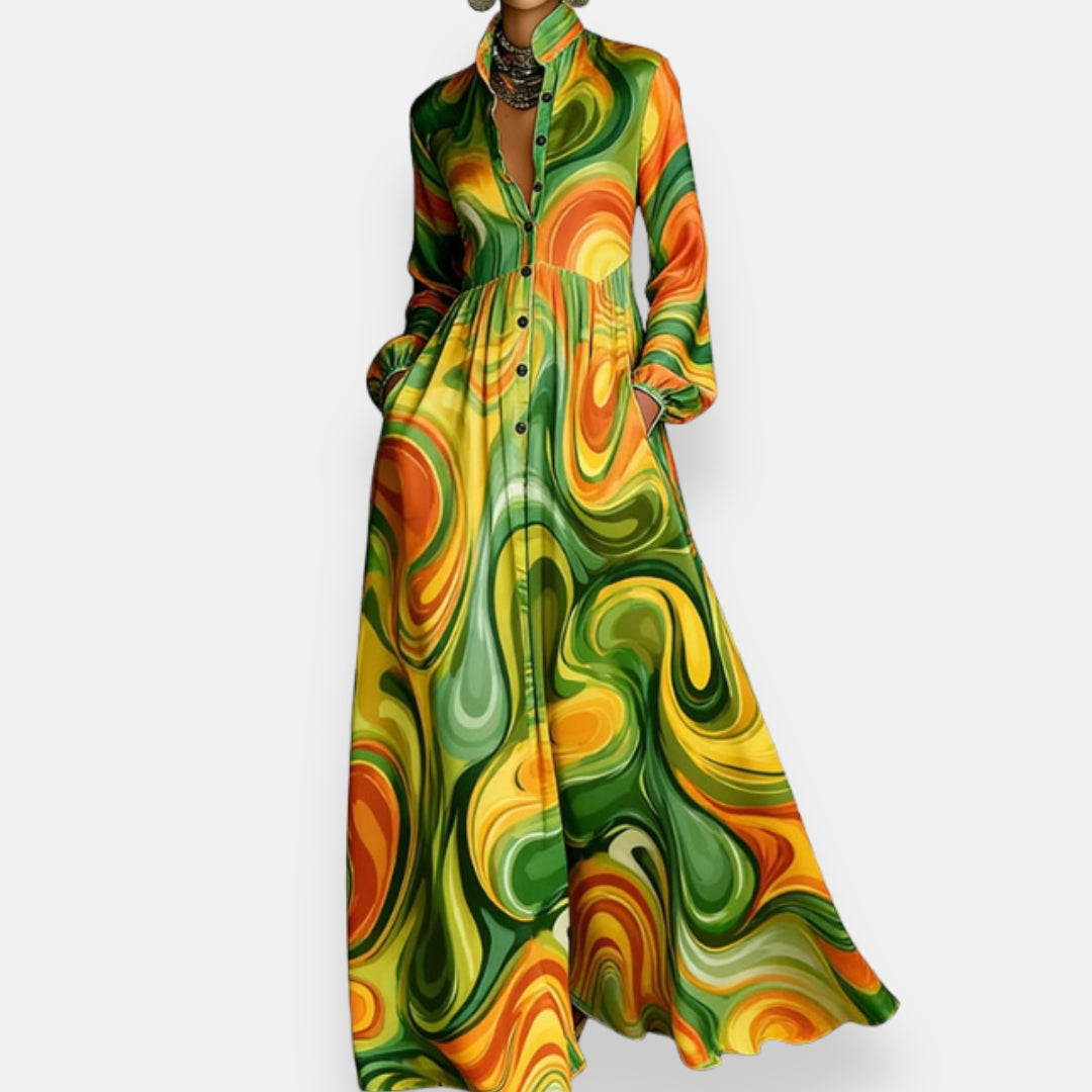 Milène abito camicia stampato – Verde