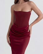 Abito maxi Rosalind corsetto borgogna Bella di Roma – lunghezza 139 cm