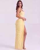 Abito maxi Charlotte corsetto chiffon giallo Bella di Roma – spaccatura alta coscia