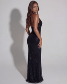 Abito maxi Aurea nero strass Bella di Roma – look red carpet