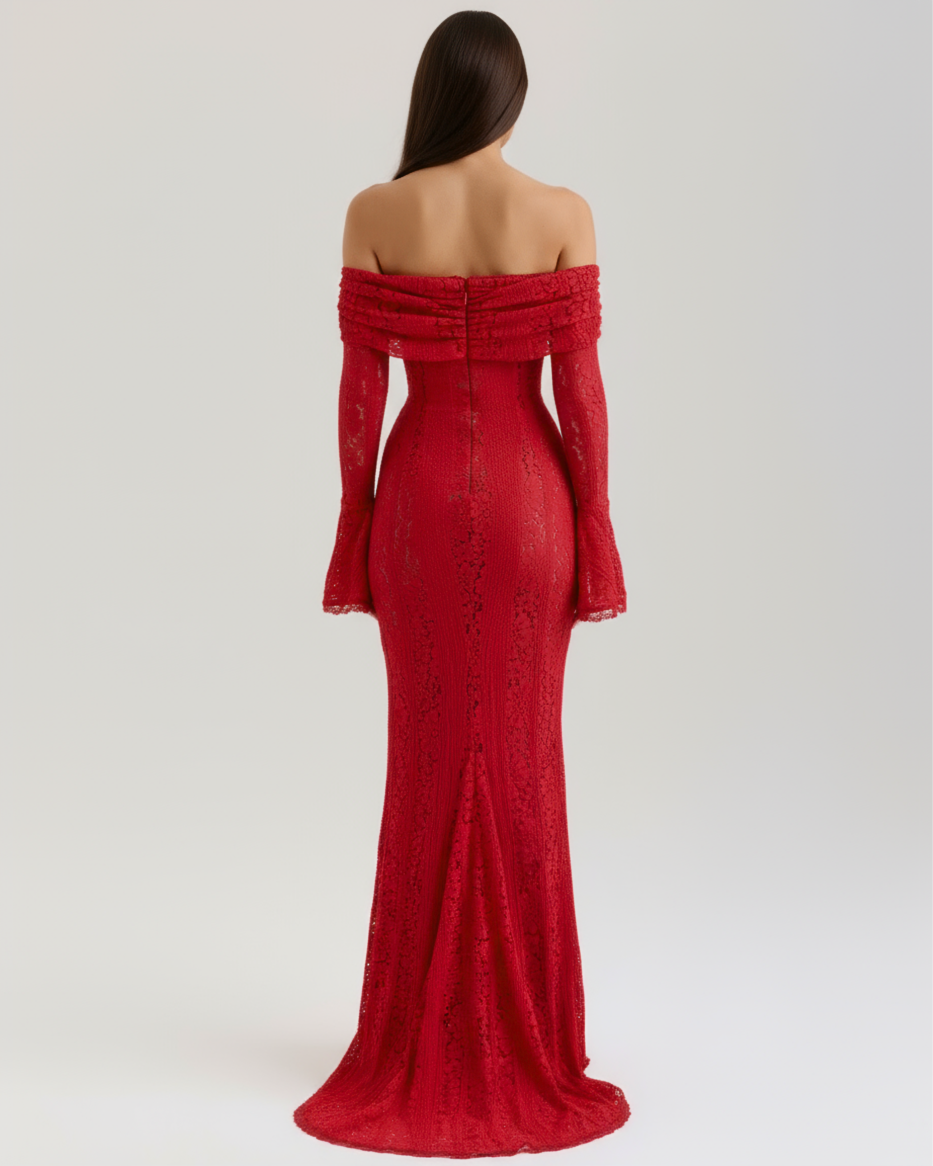 Abito maxi Alessandra pizzo floreale rosso Bella di Roma – look red carpet taglie XS-XL