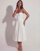 Abito midi Francesca twill bianco Bella di Roma – lunghezza 119 cm