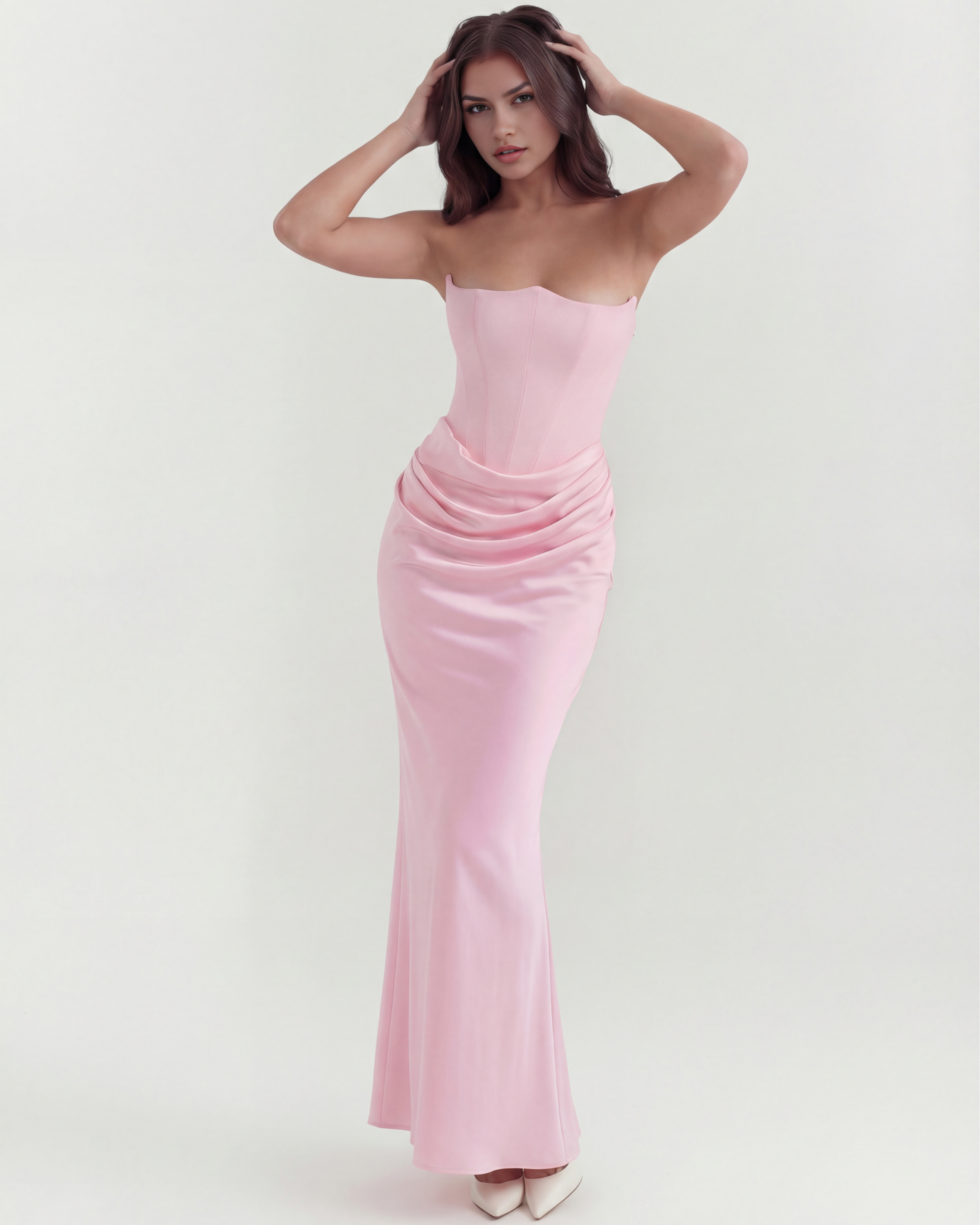 Abito midi Rosalind rosa corsetto Bella di Roma – silhouette romantica