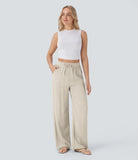 Pantaloni Baggy Casual in Lino Bella di Roma – beige vista frontale