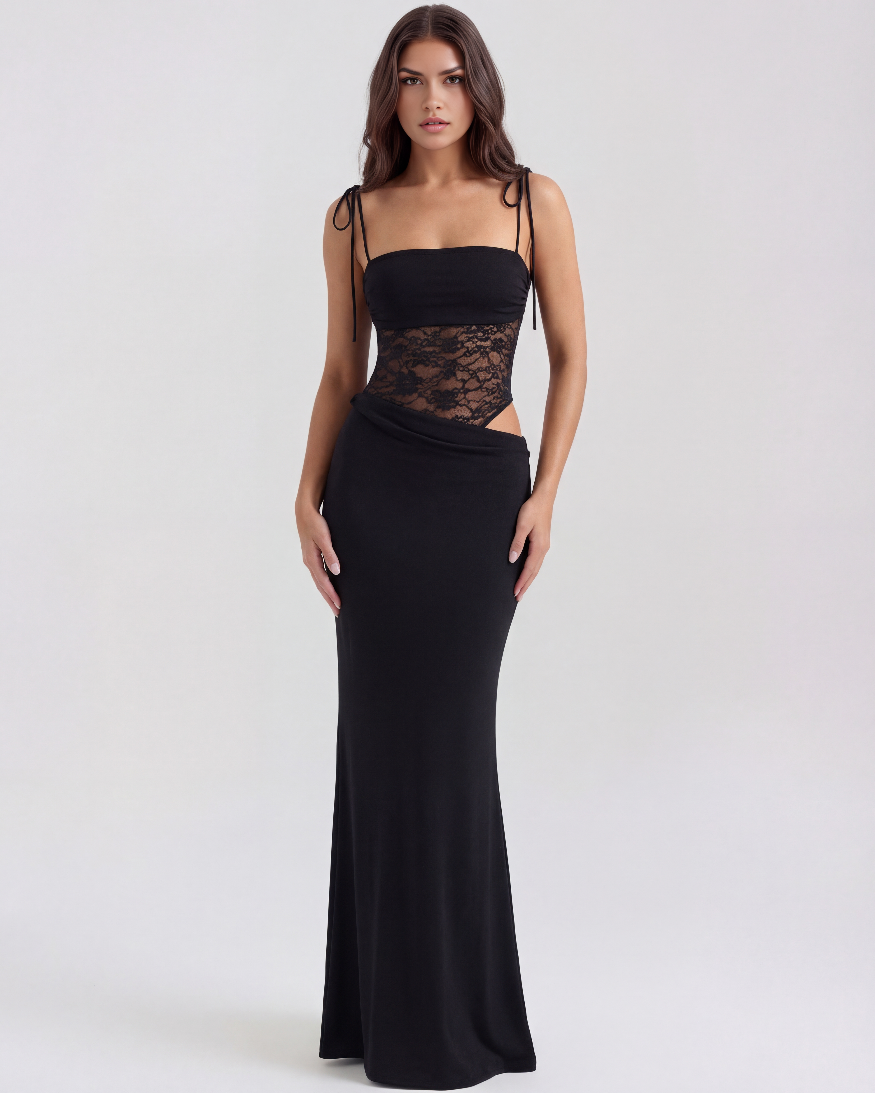 Abito maxi Valeria pizzo nero Bella di Roma – pizzo trasparente