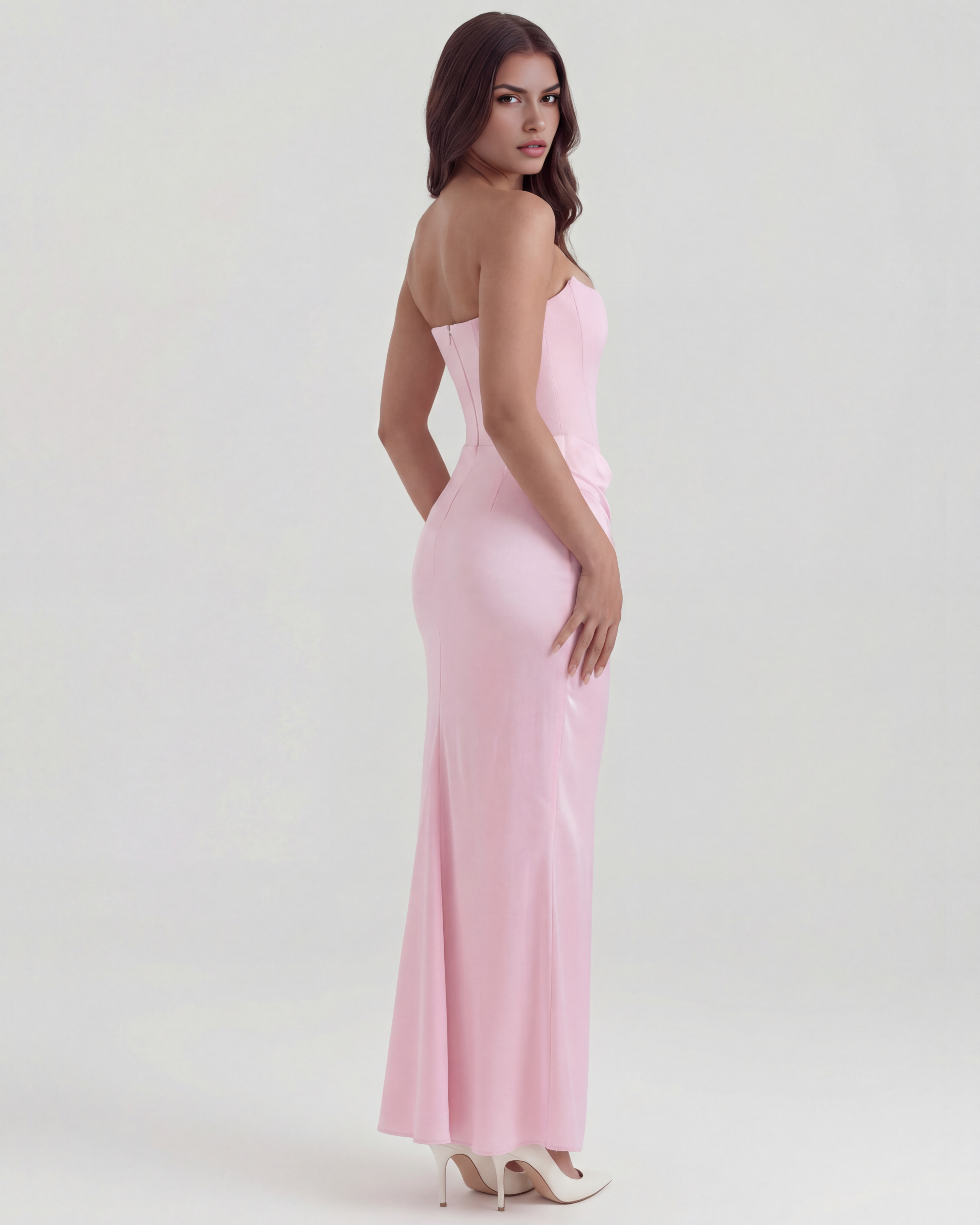 Abito midi Rosalind rosa corsetto Bella di Roma – dettaglio corsetto