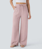 Pantaloni Baggy Casual in Lino Bella di Roma – rosa vista frontale