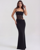 Abito maxi Valeria nero pizzo Bella di Roma – vista frontale