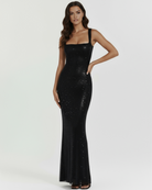 Abito maxi Isabella nero strass Bella di Roma – vista frontale