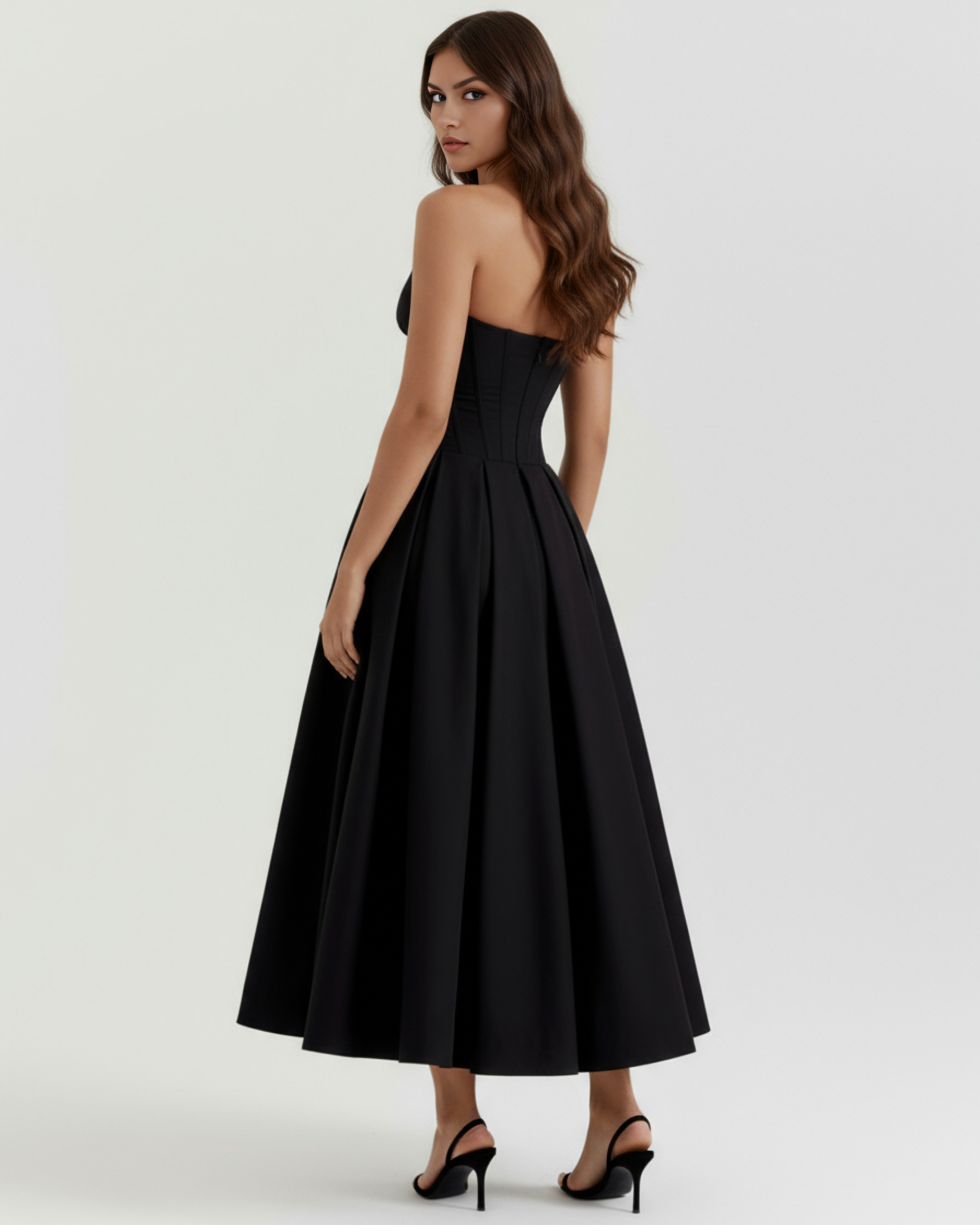 Abito midi Amalfi nero corsetto Bella di Roma – taglie XS-XL